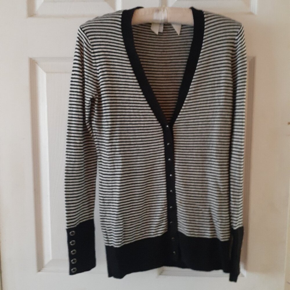 Alfred Sung Striped Cashmere / Cotton Cardigan  Extra Small